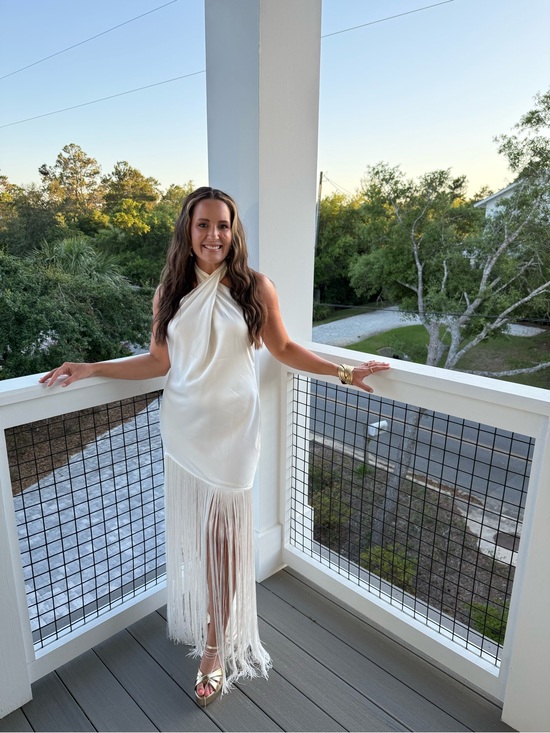 Show Me Your MuMu Dresses & Skirts - Show Me Your MuMu White Satin Halter Maxi Dress with Fringe